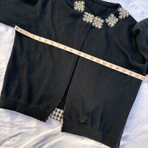 Vintage 1950s Cardigan - Houndstooth Trim with Faux Pearls & Rhinestones